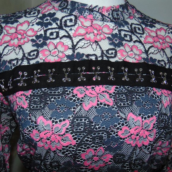 ASOS Gothic Pink & Black Lace Floral Y2K Layered Scalloped Eye & Hook Dress 14 - Picture 6 of 11